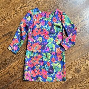 Vibrant J Crew Silk Floral Shift Dress in Bold Multi-Color